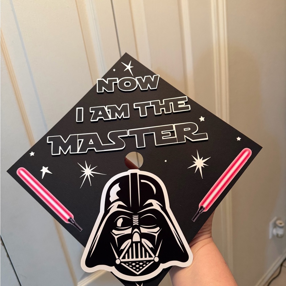 Star Wars 'Now I Am The Master' Graduation Cap - Black with red Lightsabers